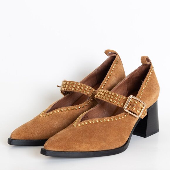 Jeffrey Campbell x Free People Walk On By Heels Studded Brown Suede Leather - Picture 2 of 16